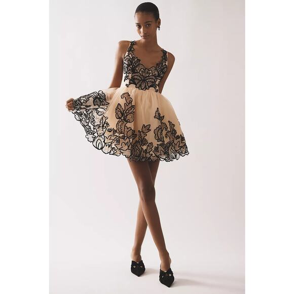 New Anthropologie Maeve Sleeveless V-Neck Lace Fit & Flare Mini Dress $298 SZ 14 - Picture 5 of 8